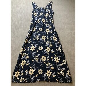 100% Cotton Vintage Navy Floral Sleeveless Maxi Dress Size 9/10 Pellini
